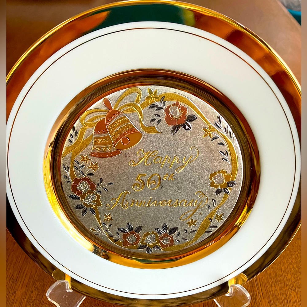 24K Gold Rim 6” limited edtn plate. 50th AnniversaryJapan. Chokin Art Collection